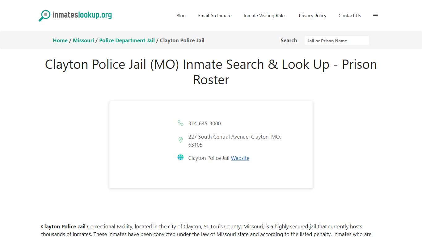 Clayton Police Jail (MO) Inmate Search & Look Up - Prison Roster